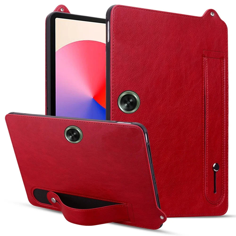 For OnePlus Pad Go / Oppo Pad Air 2 Case Hand Strap Kickstand Leather Tablet Cover - Red - 1