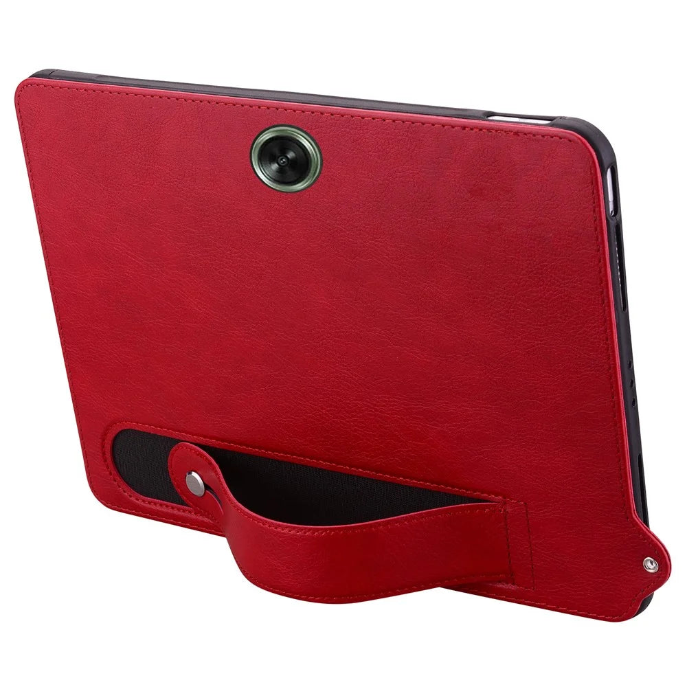 For OnePlus Pad Go / Oppo Pad Air 2 Case Hand Strap Kickstand Leather Tablet Cover - Red - 2