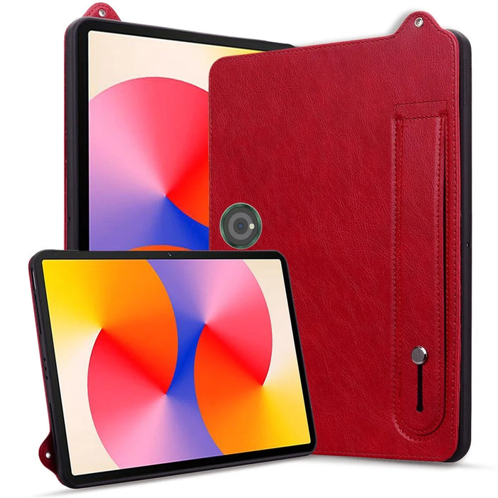 For OnePlus Pad / Oppo Pad 2 Tablet Case Hand Strap Kickstand Leather Cover - Red - 5