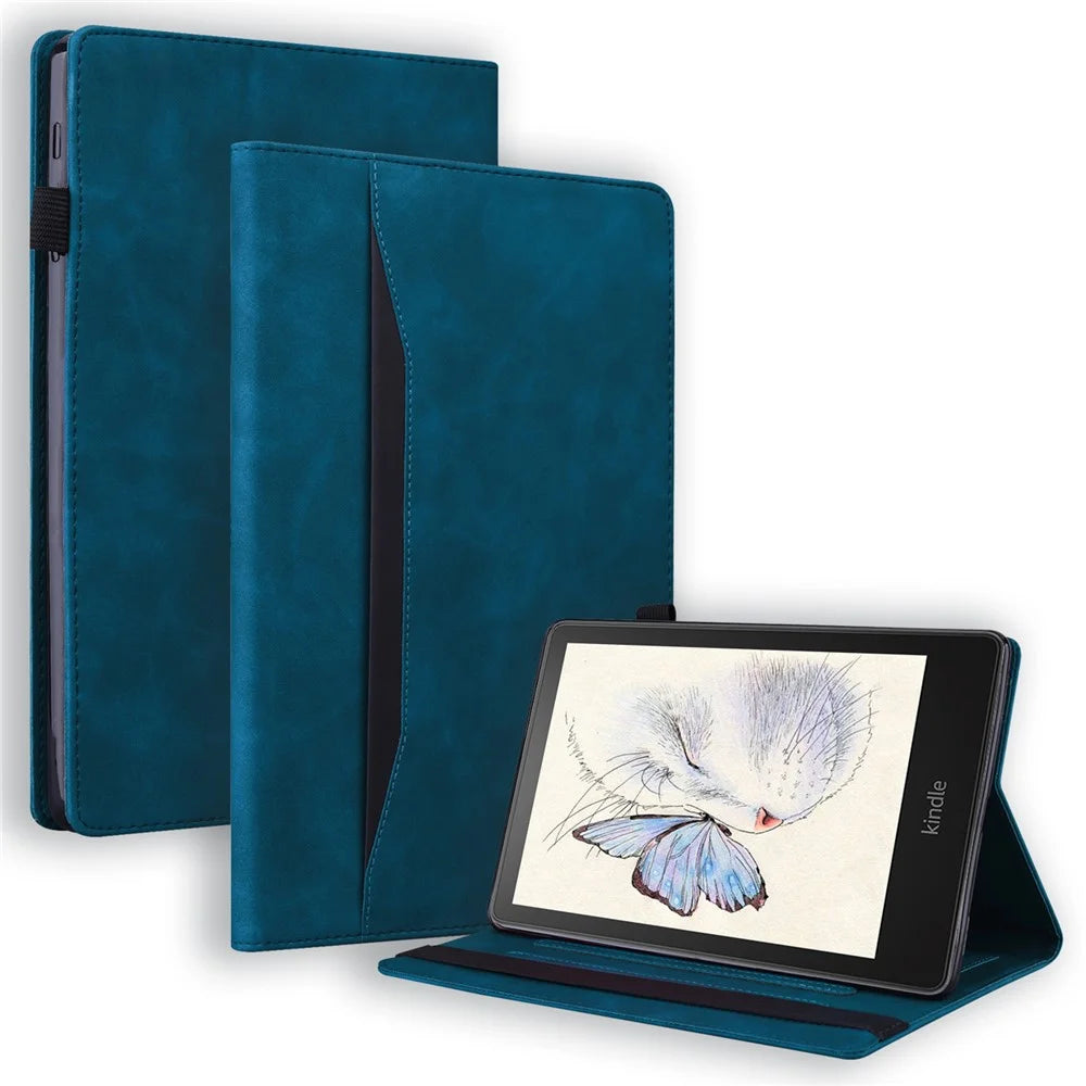 For Amazon Kindle Paperwhite (2024) Case PU Leather Protective Folio Tablet Cover with Card Holder - Blue - 1