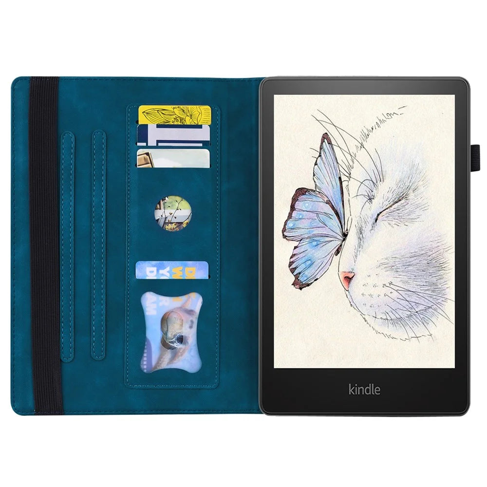 For Amazon Kindle Paperwhite (2024) Case PU Leather Protective Folio Tablet Cover with Card Holder - Blue - 2