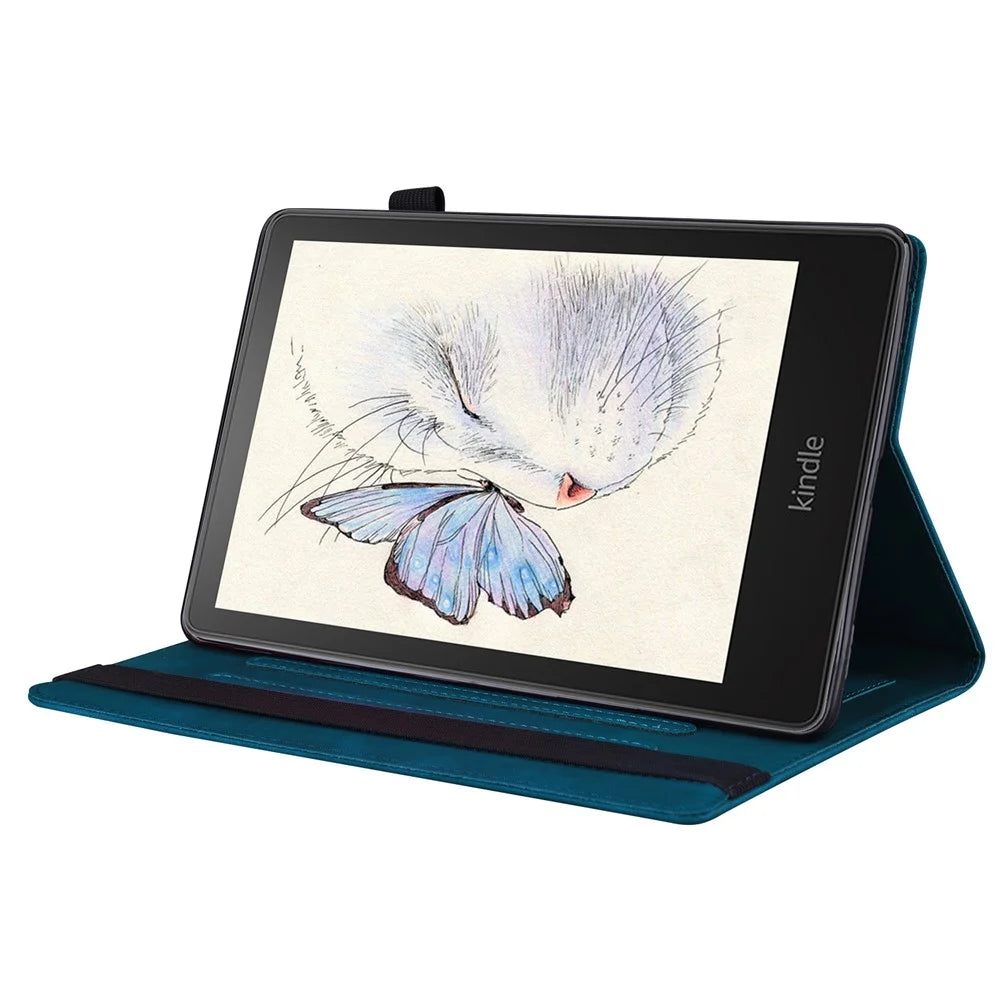 For Amazon Kindle Paperwhite (2024) Case PU Leather Protective Folio Tablet Cover with Card Holder - Blue - 3