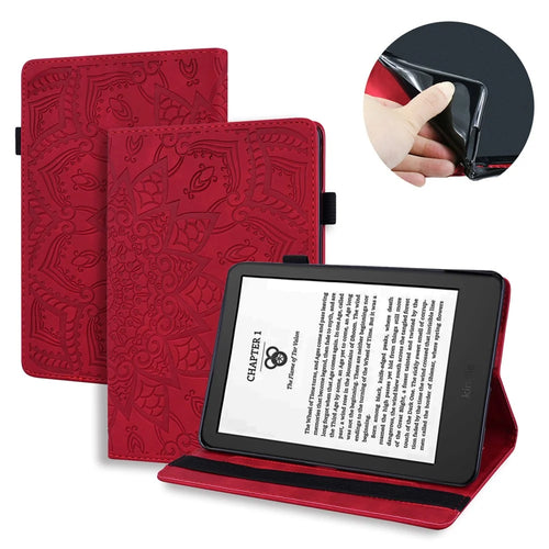 For Amazon Kindle Paperwhite (2024) Case Flower Pattern Leather Tablet  Cover - Red - 1