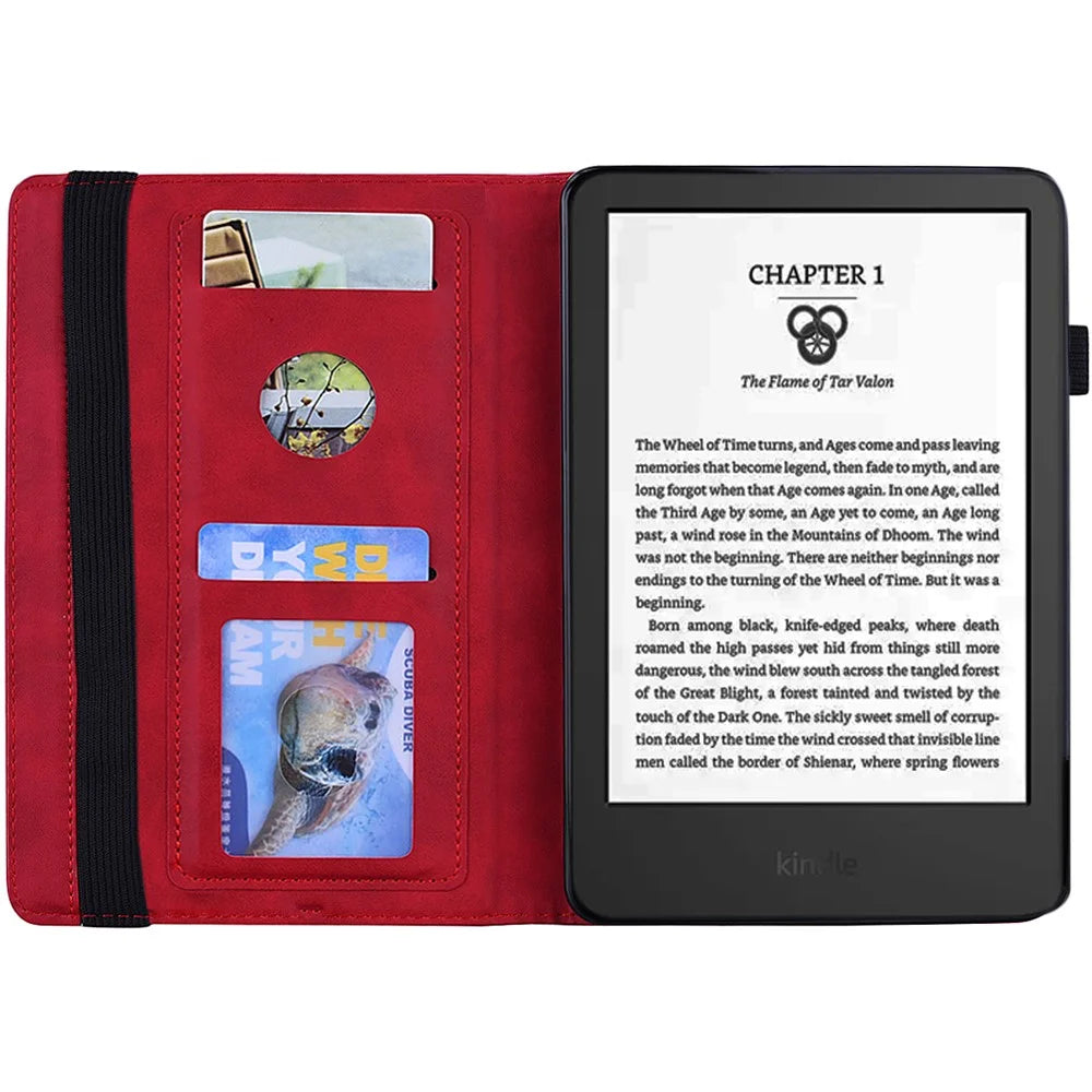 For Amazon Kindle Paperwhite (2024) Case Flower Pattern Leather Tablet  Cover - Red - 2
