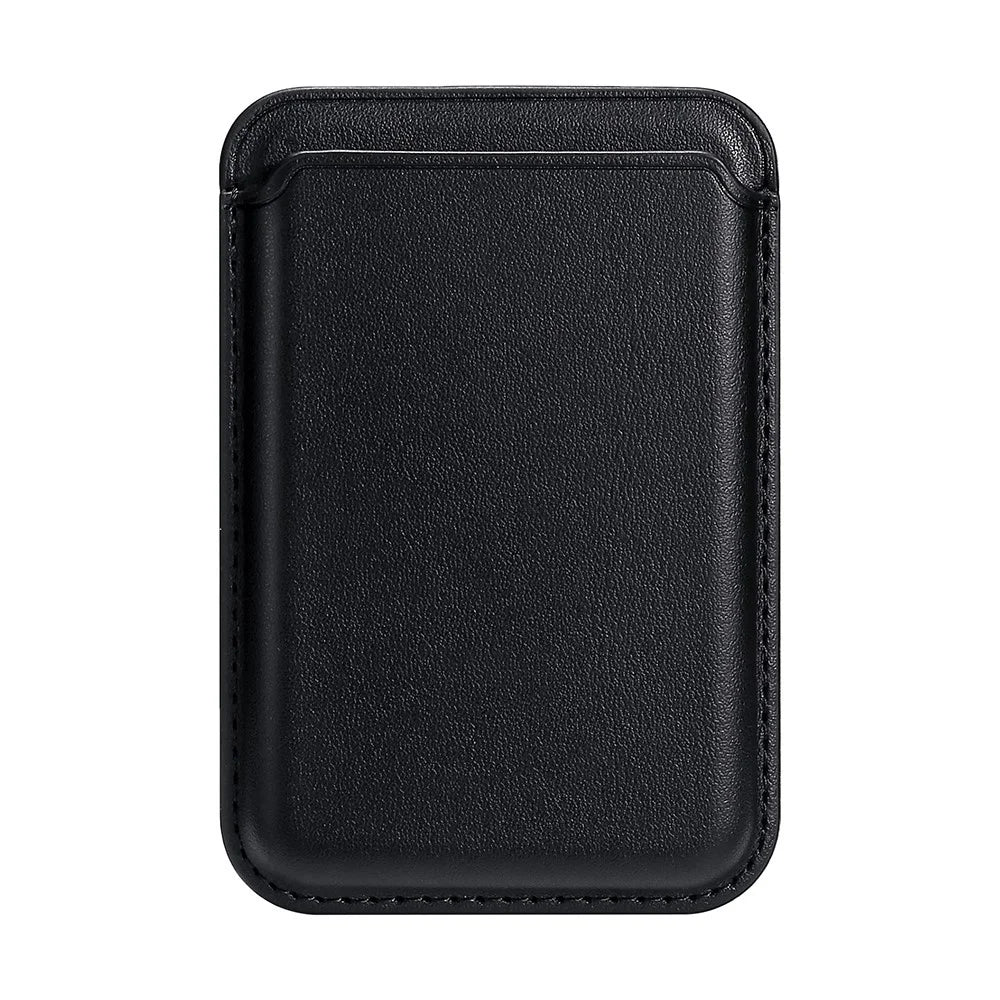 Double Ring Magnetic Card Holder for iPhone 12-16 Series PU Leather Slim Attachment - Black - 1