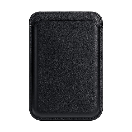 Double Ring Magnetic Card Holder for iPhone 12-16 Series PU Leather Slim Attachment - Black - 1