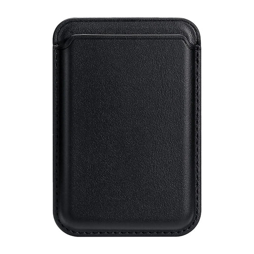 Single Ring Magnetic Card Holder for iPhone 12-16 Series PU Leather Slim Attachment - Black - 1