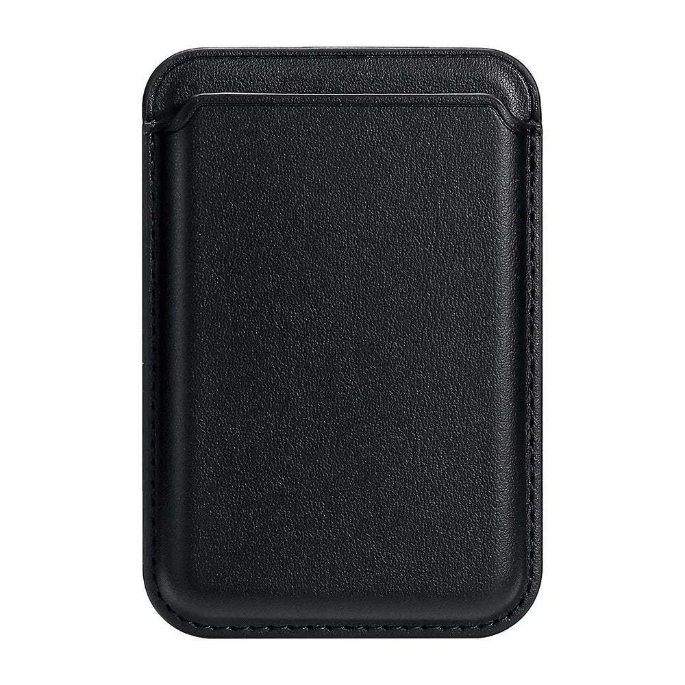 Single Ring Magnetic Card Holder for iPhone 12-16 Series PU Leather Slim Attachment - Black - 1
