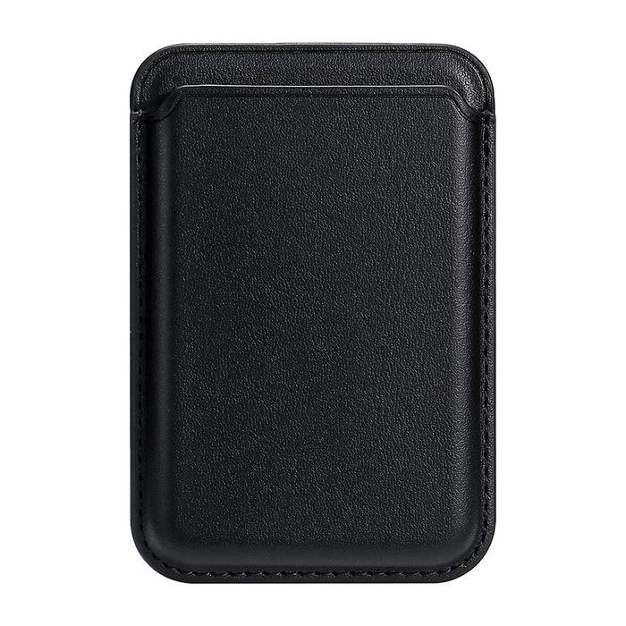 Single Ring Magnetic Card Holder for iPhone 12-16 Series PU Leather Slim Attachment - Black - 1