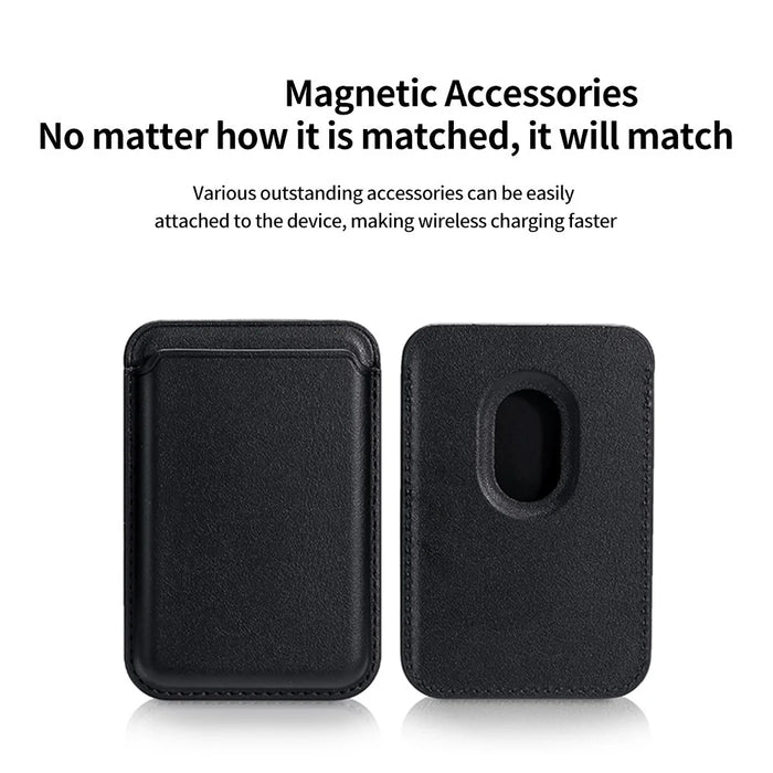 Single Ring Magnetic Card Holder for iPhone 12-16 Series PU Leather Slim Attachment - Black - 2