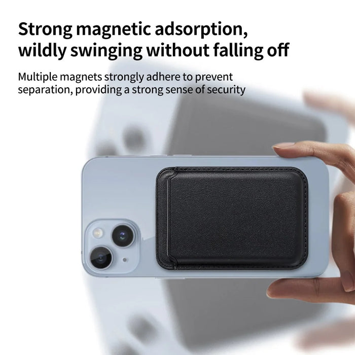 Single Ring Magnetic Card Holder for iPhone 12-16 Series PU Leather Slim Attachment - Black - 4