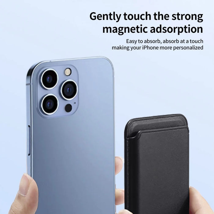 Single Ring Magnetic Card Holder for iPhone 12-16 Series PU Leather Slim Attachment - Black - 5