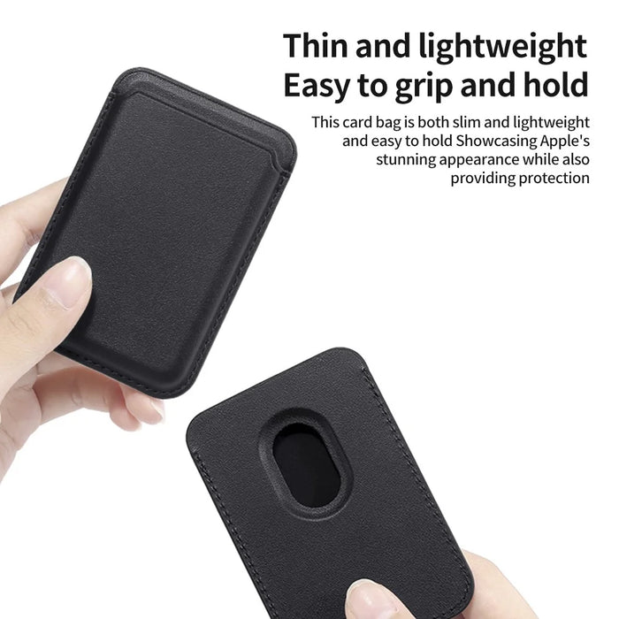 Single Ring Magnetic Card Holder for iPhone 12-16 Series PU Leather Slim Attachment - Black - 7