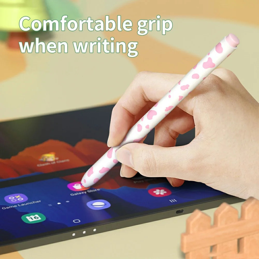 For Samsung Galaxy Tab S9  /  S8  /  S7 Stylus Case Cow Pattern Silicone Sleeve Pencil Protective Cover - Pink - 4