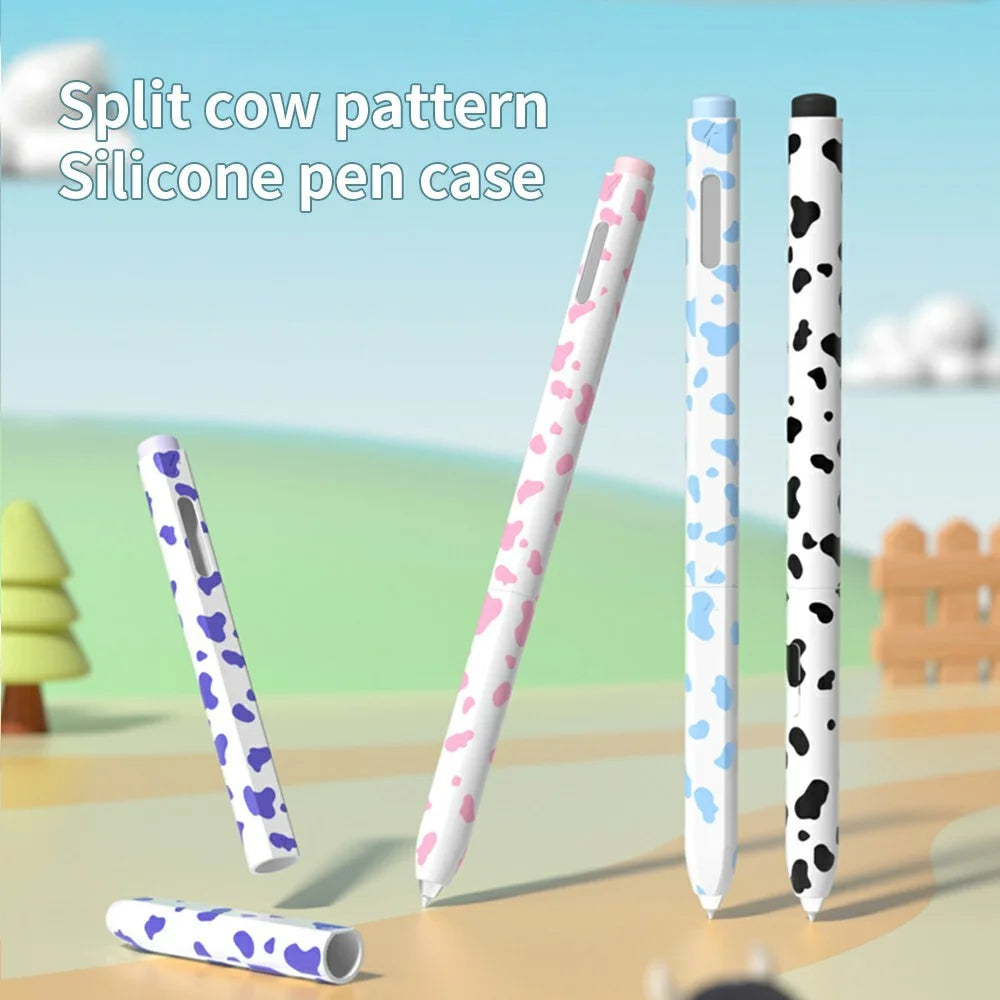 For Samsung Galaxy Tab S9  /  S8  /  S7 Stylus Case Cow Pattern Silicone Sleeve Pencil Protective Cover - Pink - 6