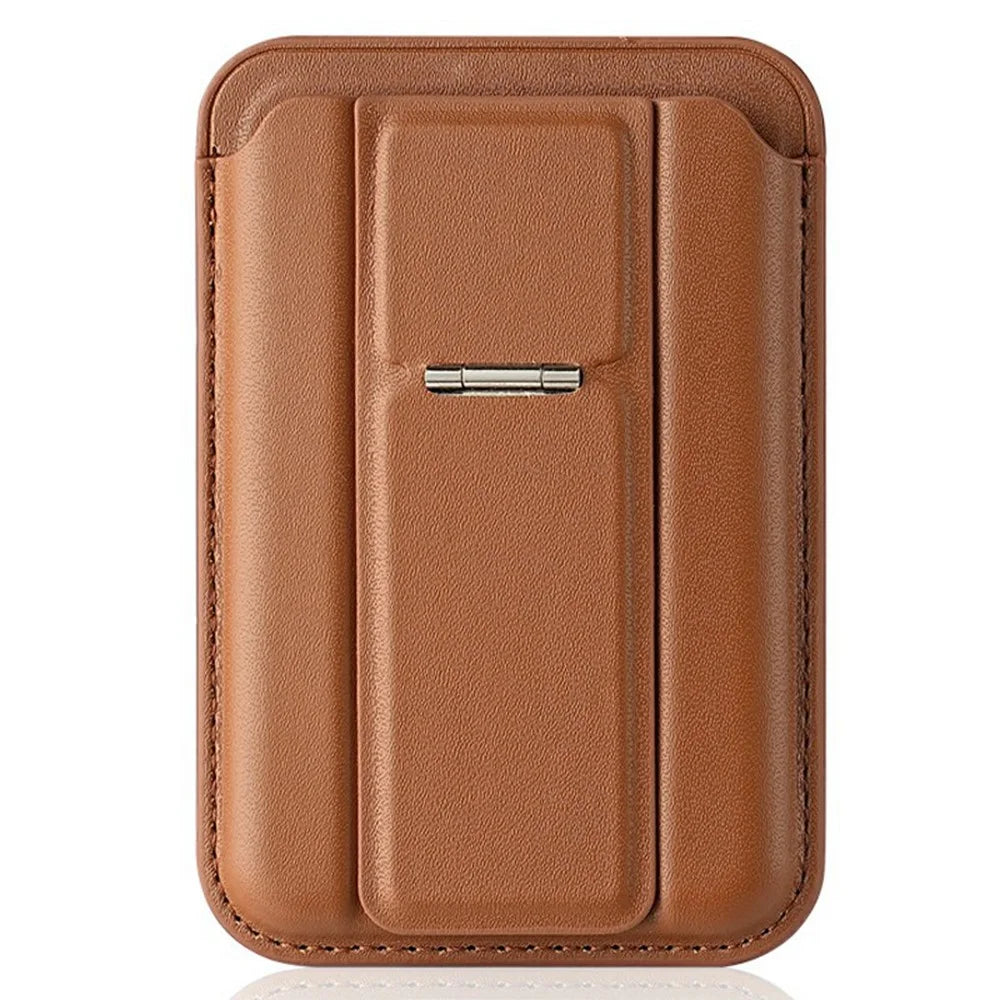 Leather Magnetic Card Holder Kickstand Combo Multi Card Slots For iPhone Series - Brown - 1