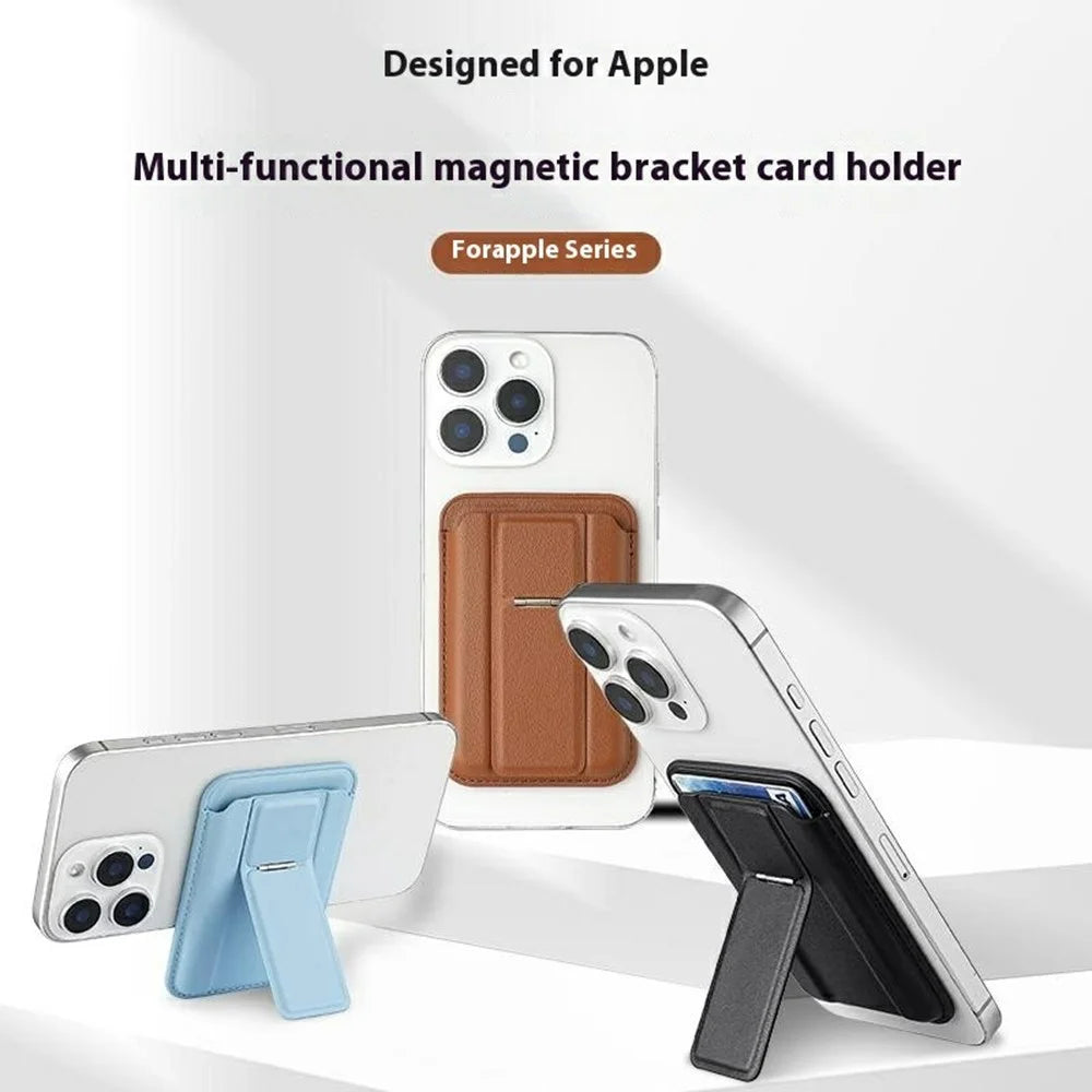 Leather Magnetic Card Holder Kickstand Combo Multi Card Slots For iPhone Series - Brown - 2
