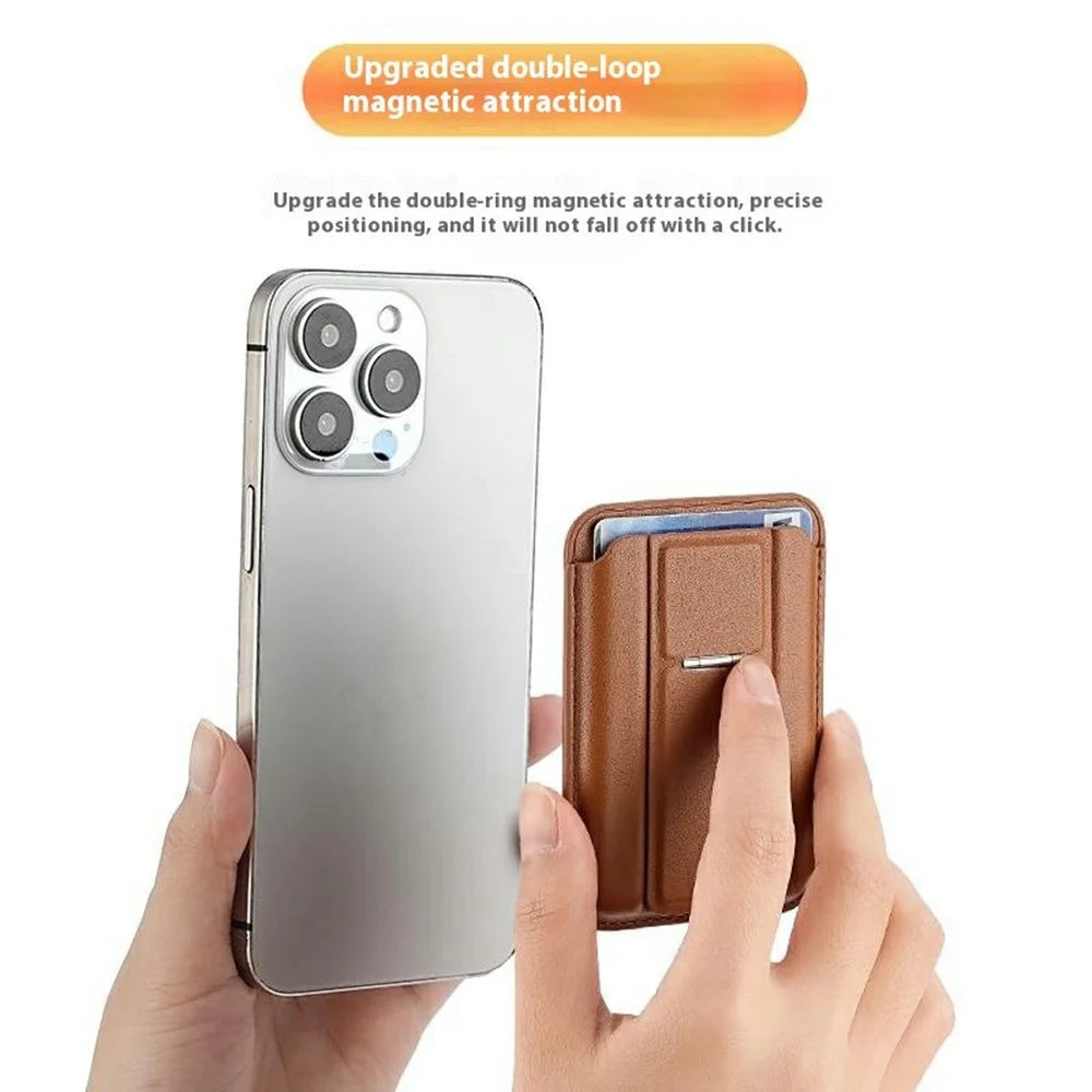 Leather Magnetic Card Holder Kickstand Combo Multi Card Slots For iPhone Series - Brown - 3