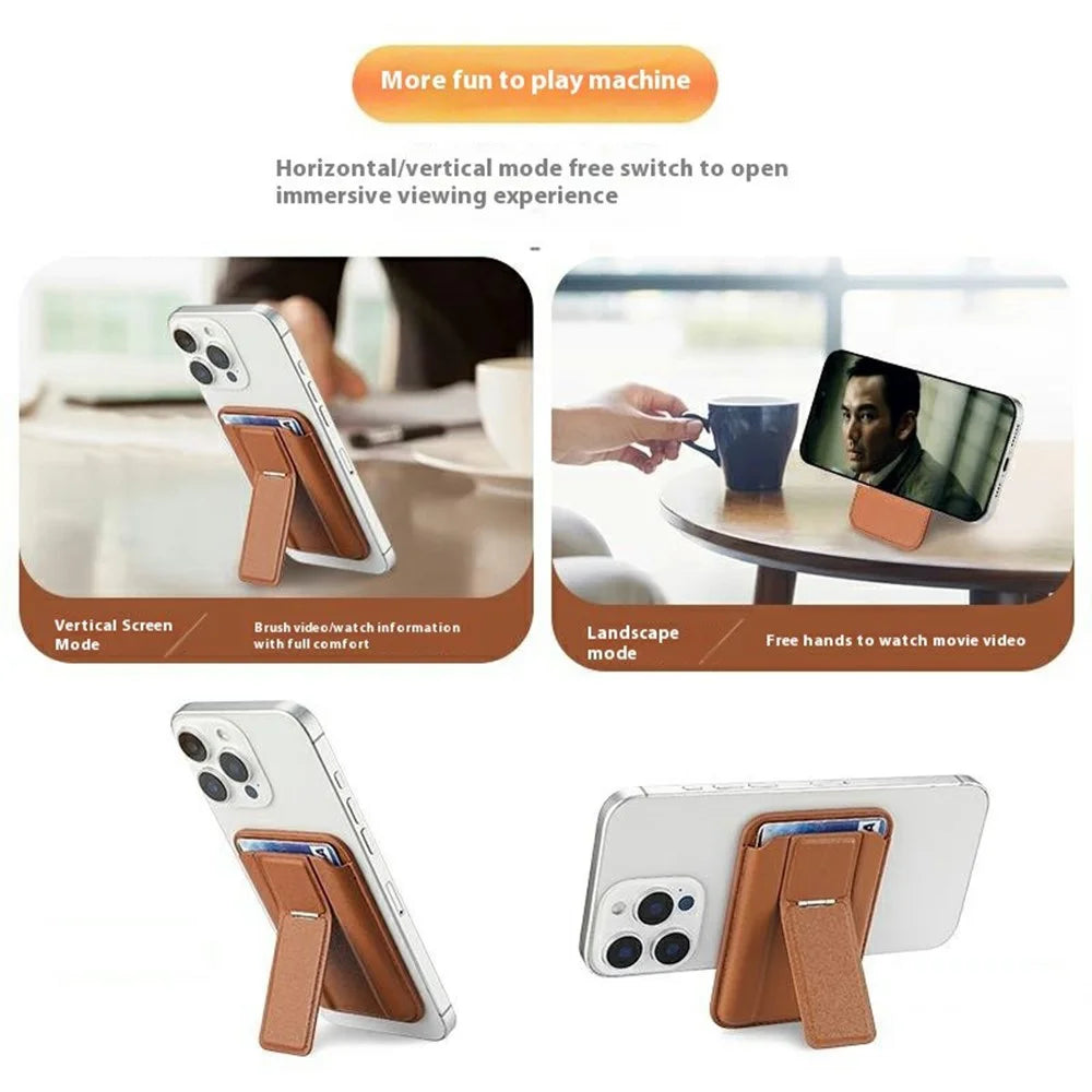 Leather Magnetic Card Holder Kickstand Combo Multi Card Slots For iPhone Series - Brown - 4