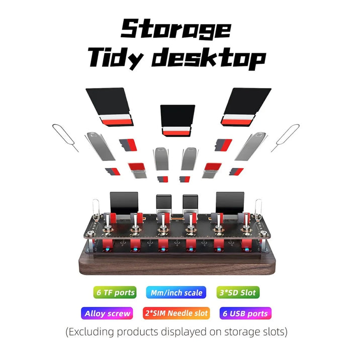 AODUKE Cyberpunk Style Walnut 6-Port USB 2.0 Hub with Independent Switches SD TF Card Storage Rack - 5