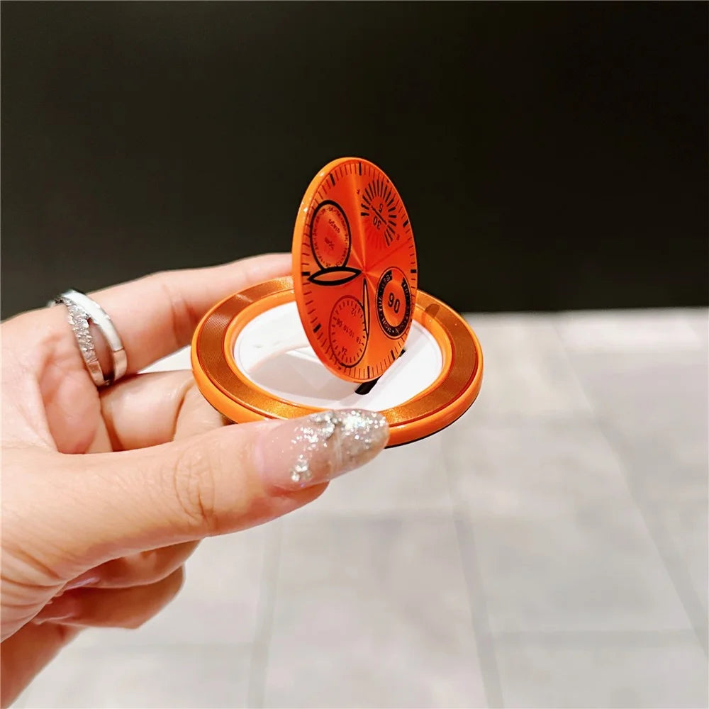 Foldable Ring Holder Magnetic Phone Stand with Adhesive for Home / Office - Orange - 2
