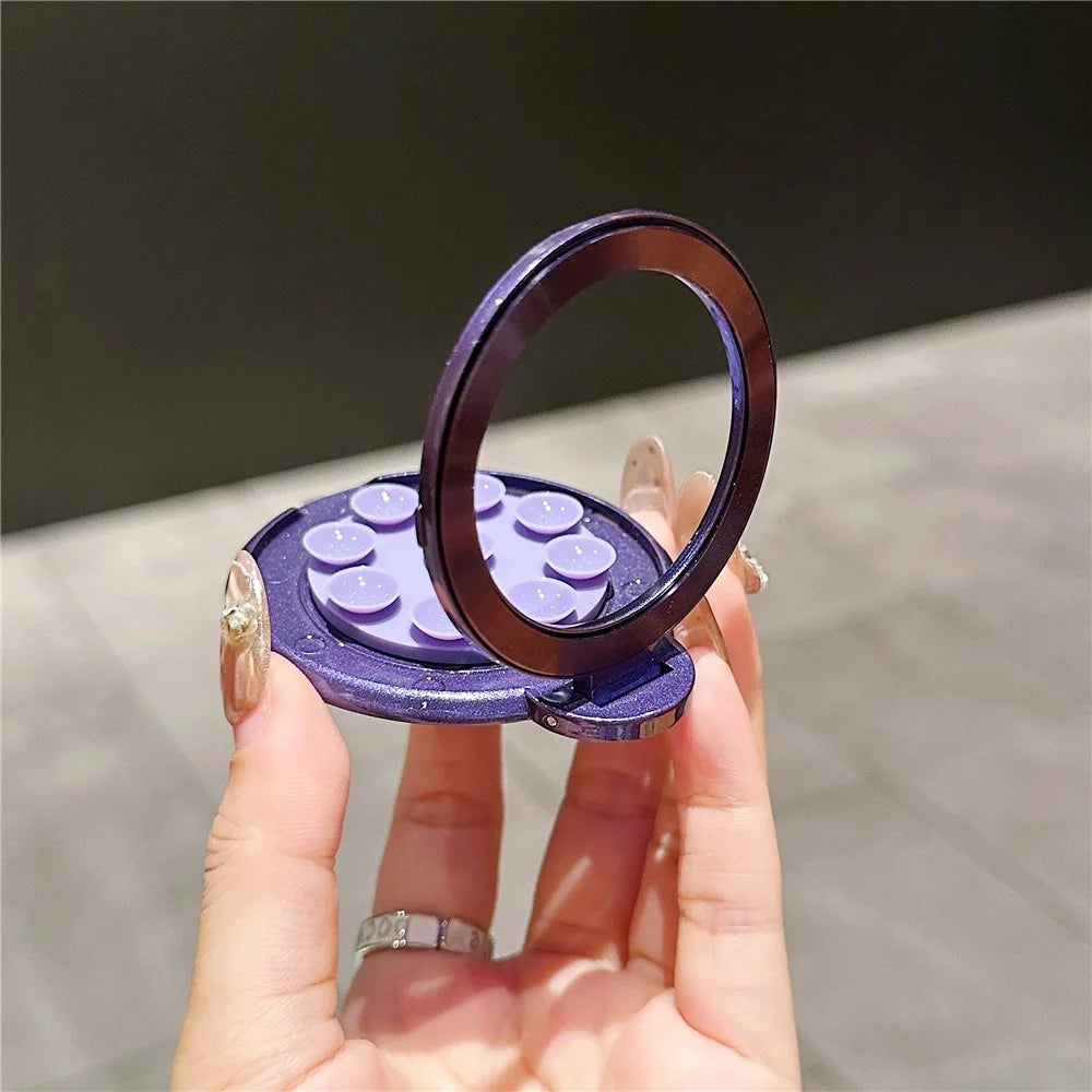 Suction Cup Phone Grip Adhesive Kickstand Magnetic Car Mount Ring Holder - Dark Purple - 2