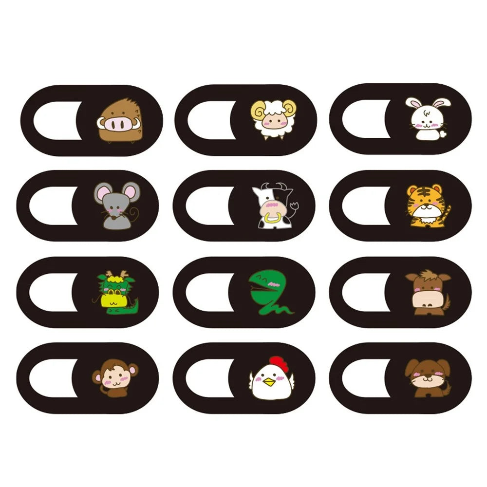 12Pcs / Set Cartoon Chinese Zodiac Pattern Laptop Tablet Phone Camera Slider Cover Privacy Protection Webcam Sticker Lid - 1