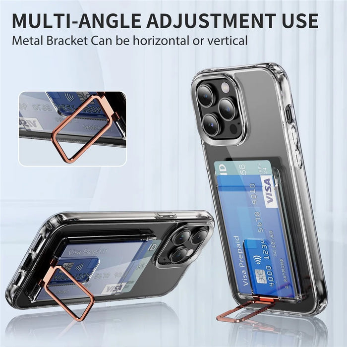 Card Holder Magnetic Ring Kickstand For Phone Cases Multi Angle Adjustable Ultra Thin Card Storage Bag - Rose Gold - 2
