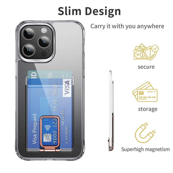 Card Holder Magnetic Ring Kickstand For Phone Cases Multi Angle Adjustable Ultra Thin Card Storage Bag - Rose Gold - 4
