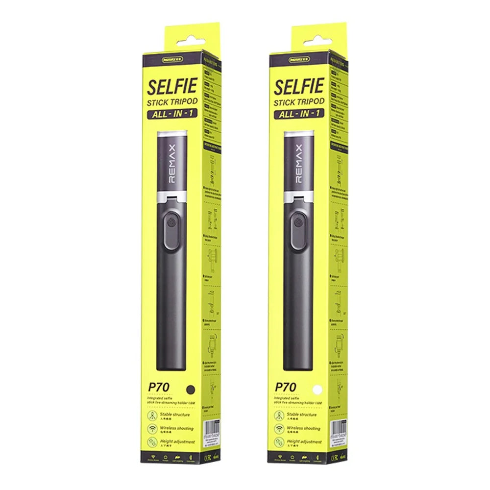 REMAX P70 1.6cm Extendable Selfie Stick Multifunction Live Streaming Tripod Stand with Detachable Remote - Black - 5