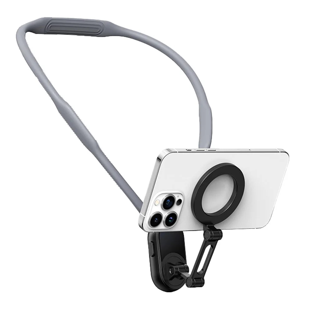 Magnetic Neck Phone Holder Multi-Functional Stand Sports Camera Support Adjustable Viewing Angles - Grey - 1