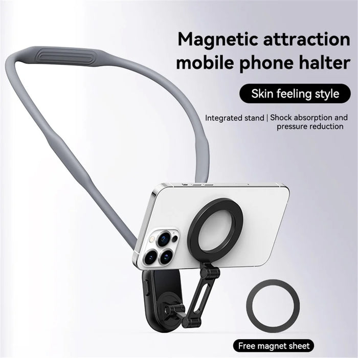 Magnetic Neck Phone Holder Multi-Functional Stand Sports Camera Support Adjustable Viewing Angles - Grey - 2