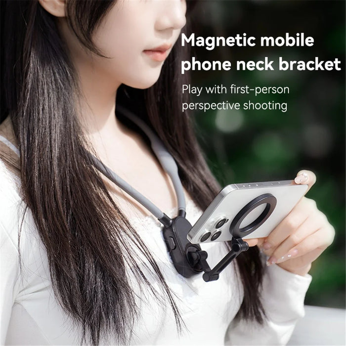 Magnetic Neck Phone Holder Multi-Functional Stand Sports Camera Support Adjustable Viewing Angles - Grey - 3