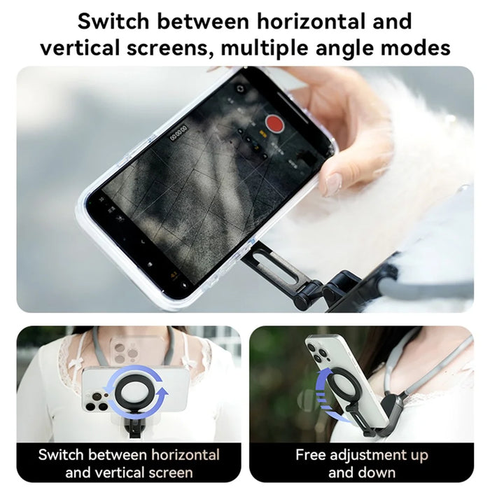 Magnetic Neck Phone Holder Multi-Functional Stand Sports Camera Support Adjustable Viewing Angles - Grey - 7