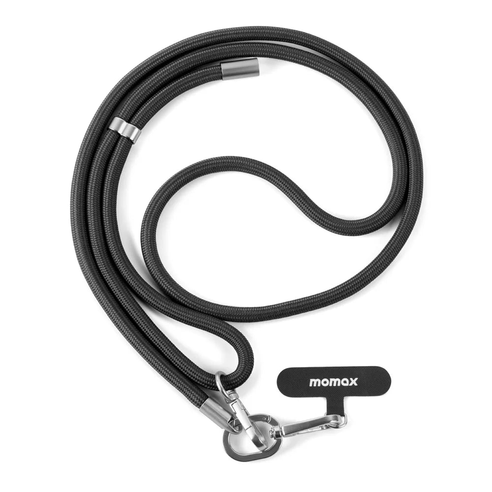 MOMAX Cord 150cm Adjustable Braided Phone Lanyard Anti Lost Cellphone Crossbody Strap with Tether Tab - Black - 1