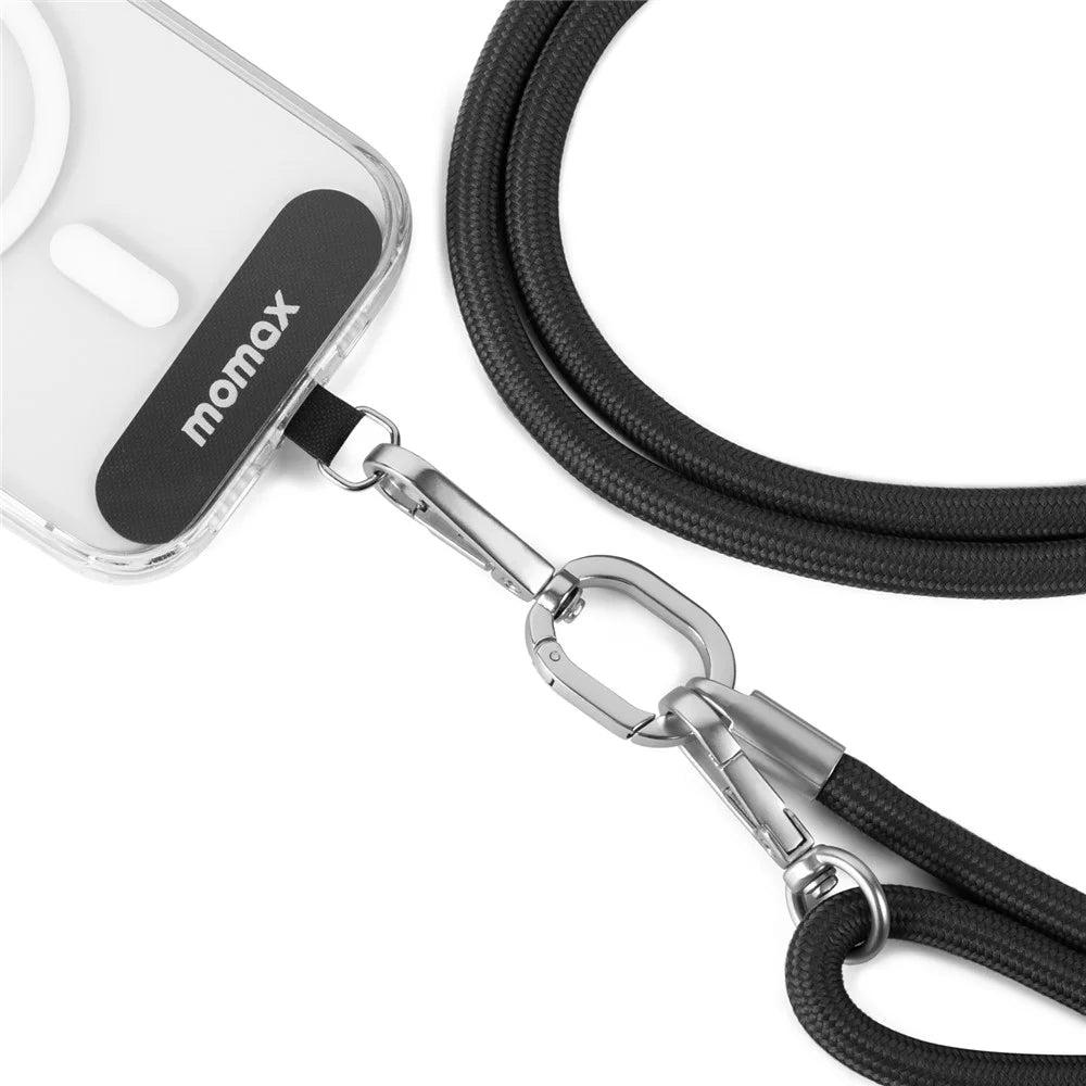 MOMAX Cord 150cm Adjustable Braided Phone Lanyard Anti Lost Cellphone Crossbody Strap with Tether Tab - Black - 3