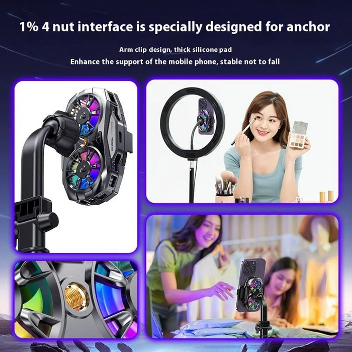 K19 Mobile Phone Cooler Fan Radiator with Digital Display  /  Dual Fans  /  RGB Lighting  /  Adjustable Speed - Black - 4