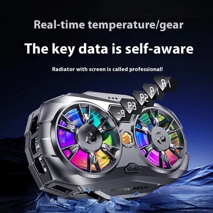 K19 Mobile Phone Cooler Fan Radiator with Digital Display  /  Dual Fans  /  RGB Lighting  /  Adjustable Speed - Black - 7