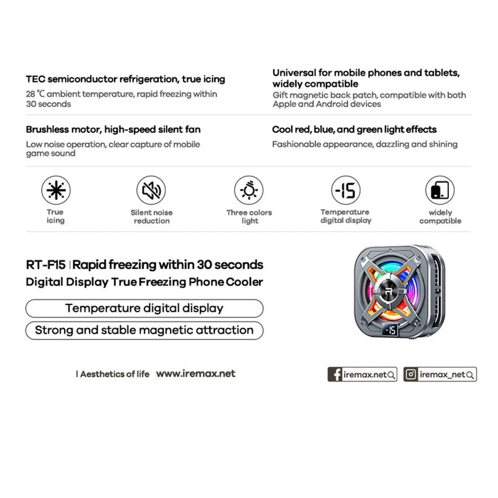 REMAX RT-F15 Digital Display True Freezing Phone Radiator Type-C Magnetic Detachable Universal Phone Cooler - 3