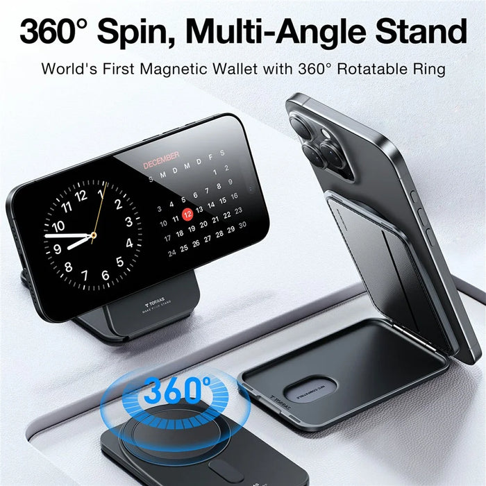 TORRAS Magnetic Card Holder 360° Rotatable Stand 3 Card Storage Pouch - Black - 3