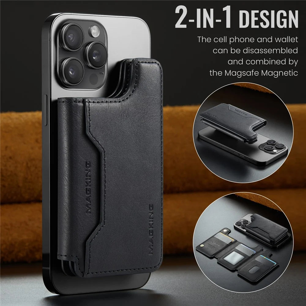 MAGKING K3 Card Holder Tri-Fold Magnetic RFID Blocking PU Leather Wallet - Black - 4