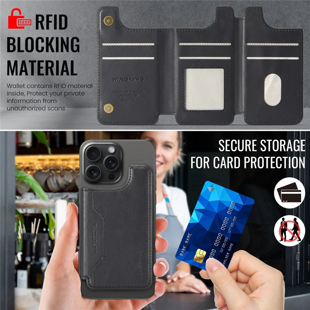 MAGKING K3 Card Holder Tri-Fold Magnetic RFID Blocking PU Leather Wallet - Black - 7