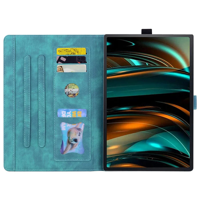 For Lenovo Xiaoxin Pad 11 2025 / Tab K11 Gen 2 TB336 / Idea Tab / Tab M11 Case Card Slots Leather Tablet Stand Folio Cover Flower Cat - Green - 2