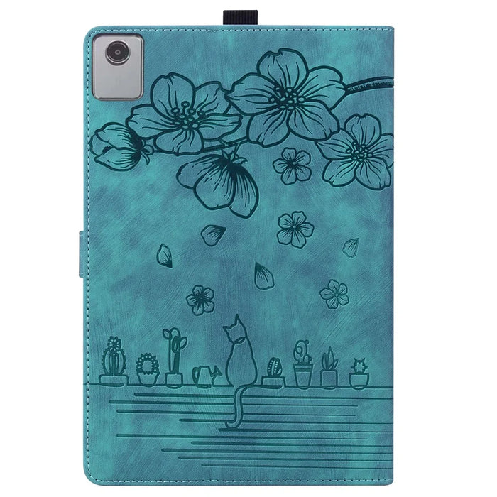 For Lenovo Xiaoxin Pad 11 2025 / Tab K11 Gen 2 TB336 / Idea Tab / Tab M11 Case Card Slots Leather Tablet Stand Folio Cover Flower Cat - Green - 7