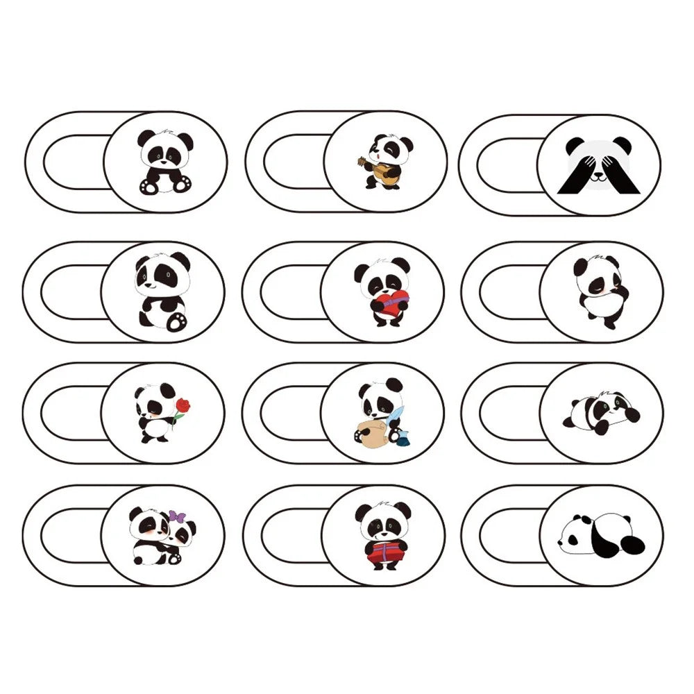 12Pcs / Set Cartoon Panda Pattern Laptop Tablet Phone Camera Privacy Protection Slider Cover Webcam Adhesive Cover - 1