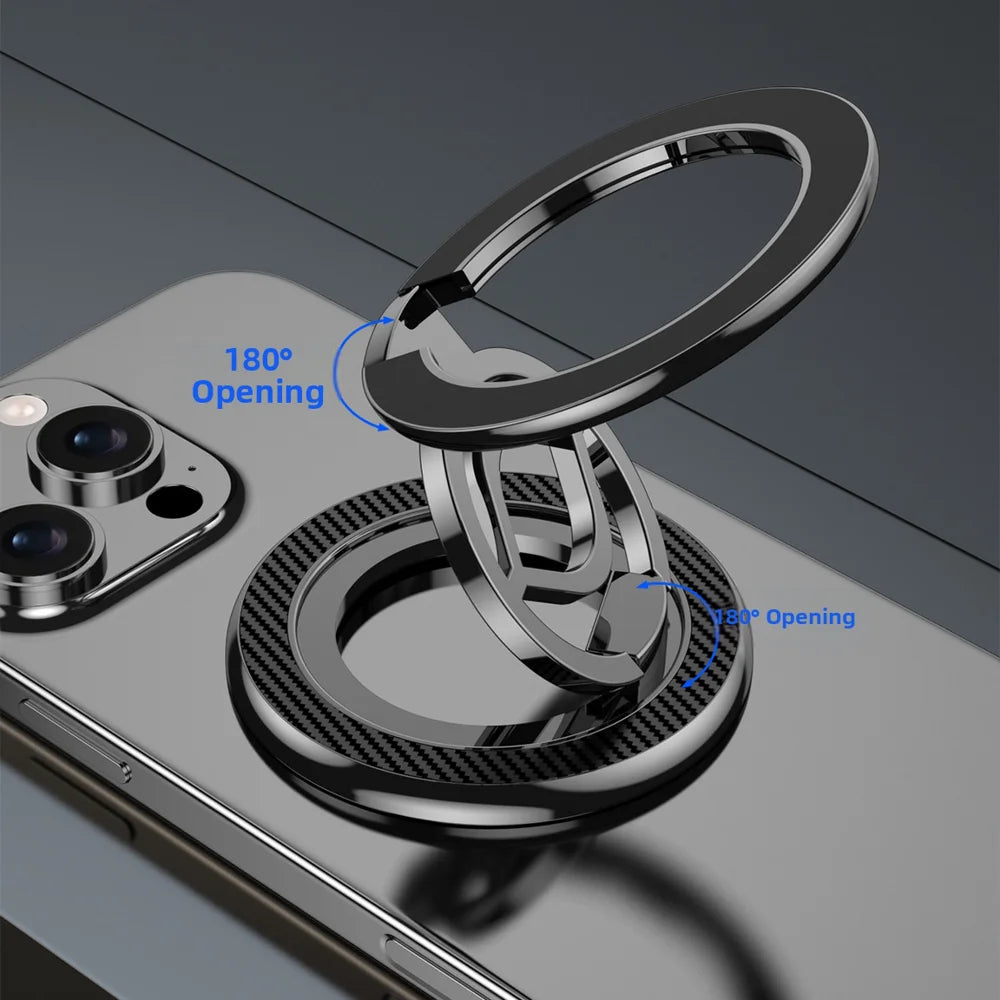 ZF007 Dual-Side Magnetic Phone Holder Foldable 360° Rotating Phone Stand for Treadmill / Exercise Bike - Carbon Fiber Gray - 2
