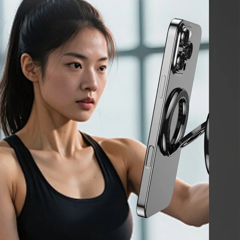 ZF007 Dual-Side Magnetic Phone Holder Foldable 360° Rotating Phone Stand for Treadmill / Exercise Bike - Carbon Fiber Gray - 6