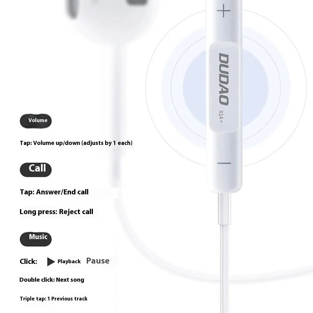DUDAO X14+ Wired Headphones for iPhone Earbuds HiFi Sound In-Ear Earphones with Microphone & Volume Control - 2