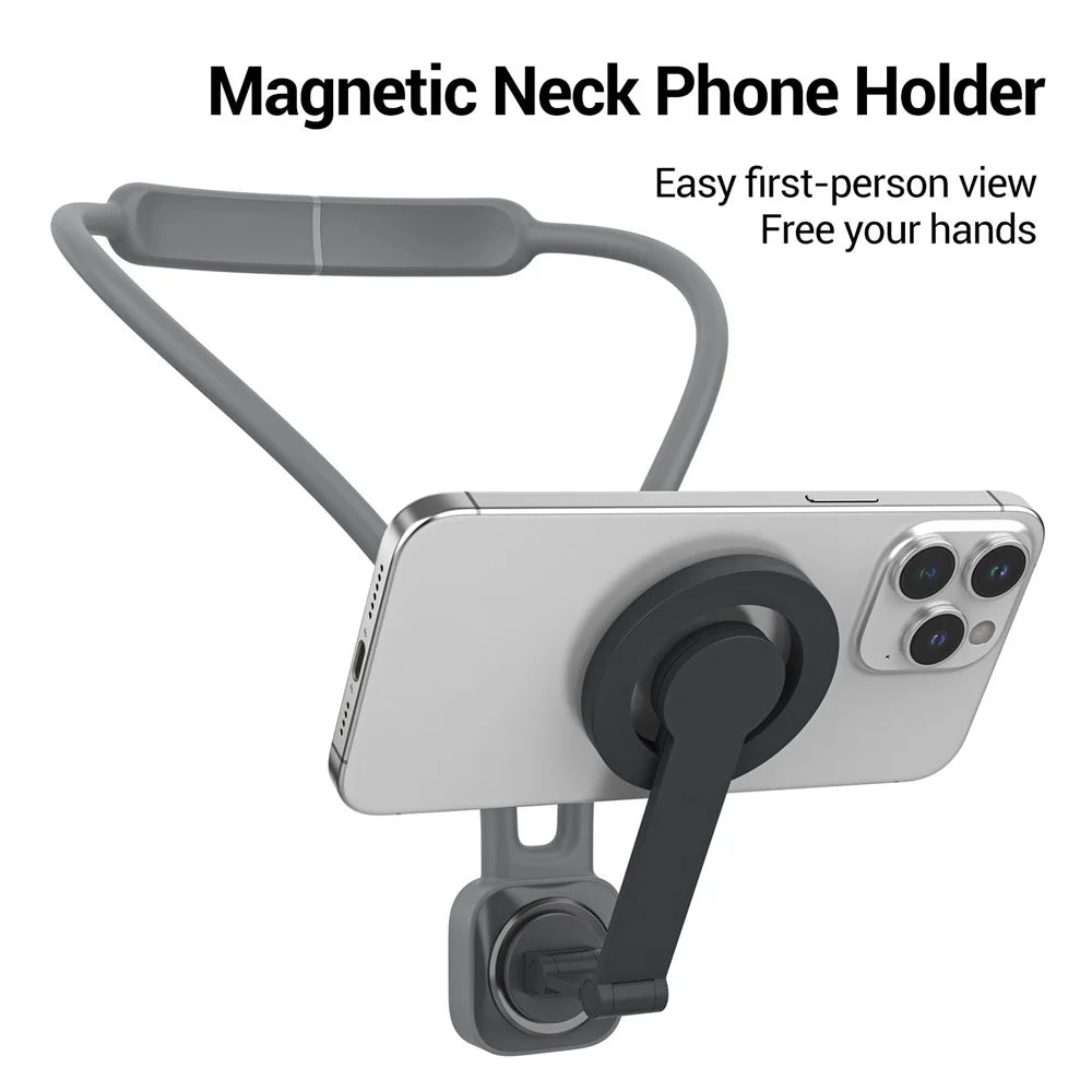 K08-2M Magnetic Neck Phone Holder 360 Degree Rotation Phone Neck Mount Hand Free POV - Grey - 2