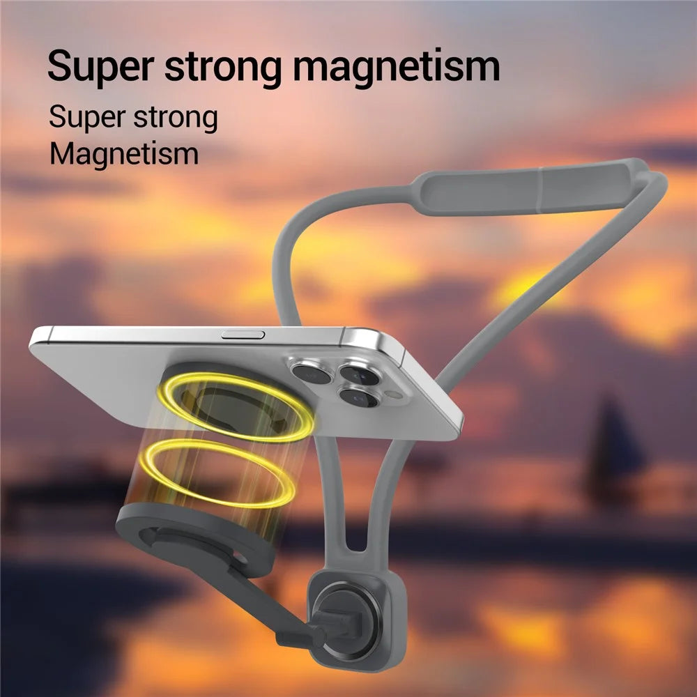 K08-2M Magnetic Neck Phone Holder 360 Degree Rotation Phone Neck Mount Hand Free POV - Grey - 4